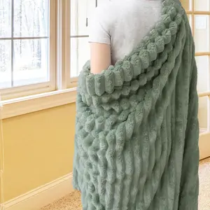 Flannel Fleece Throw Blanket for Couch,Sofa,Bed, 300GSM Striped Sage Green Throw Blanket for Adults and , Super Soft Warm Cozy Lightweight  Decor for All-Season(50x70inch)