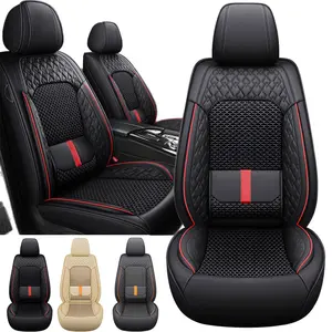 5 Seats Full Set Car Seat Covers, Premium Faux Leather Cushion Protectors, 60/40 Split Front and Rear Bench Seat, Breathable Auto Accessories, Universal Fit for Vehicles Sedans SUVs - Black