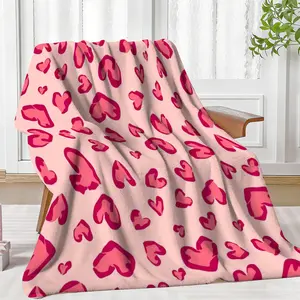 1pc Pink Heart Leopard Flannel Throw Blanket (50"x60") - Soft, Warm Coquette Aesthetic Plush Decor, Throw Blankets for Bedroom, Sofa Couch Accent, Ideal Birthday Gift for Her