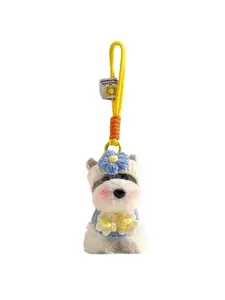 Plush Schnauzer puppy bag pendant, cute doll, schoolbag hanging decoration, keychain, New Year, interesting collocation, Keychain for bags