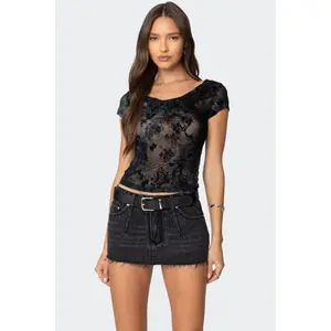 Lacey Mesh Cowl Neck Top