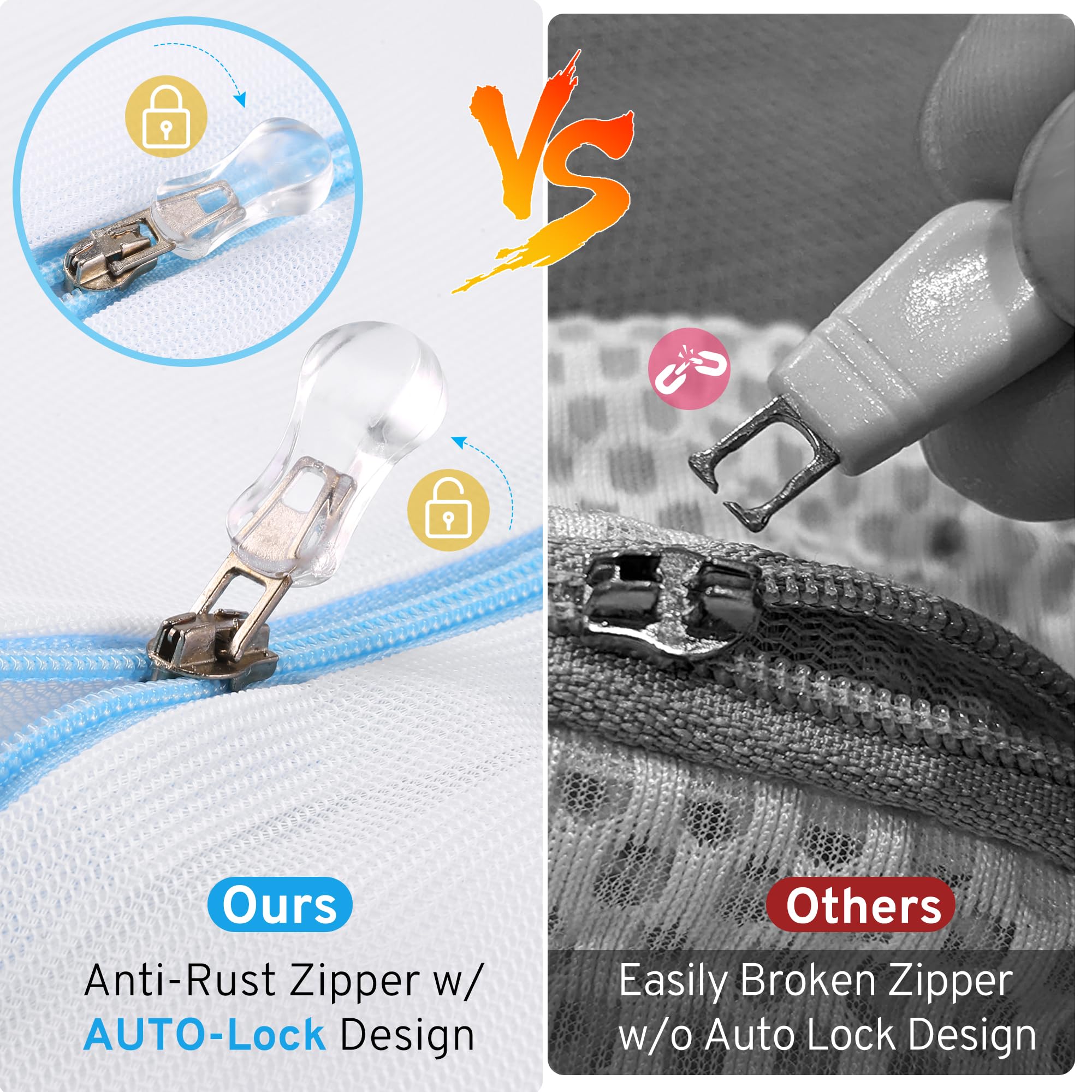 Ultimate 7 Pack 6 Size Mesh Laundry Bags Set with AUTO-Lock Zipper for Delicates Lingerie Bags Lightweight Durable 100% Polyester Secure Cleaning