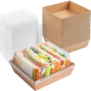 50 Transparent Sandwich Packaging Boxes, Dessert Cake Boxes, Snow Skin Layered Takeout Boxes, Baking Storage Containers