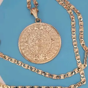 aztec calendar necklace regular style Gold-plated