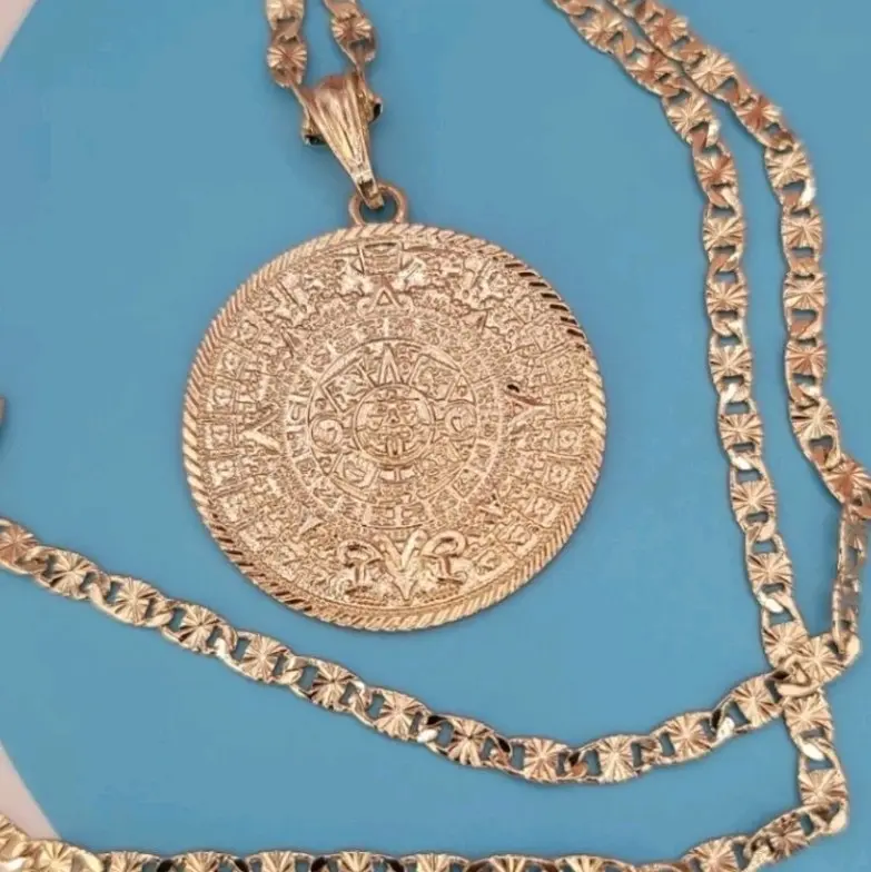 aztec calendar necklace regular style Gold-plated