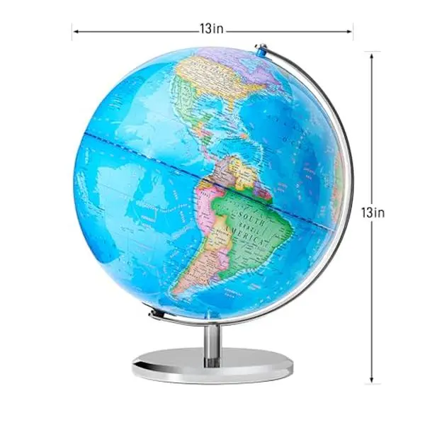 13" HD Film Surface World Globe for Kids, Educational School & Office Stationery with Metal Base, Classroom Office Decor
