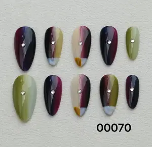 RUIOGE Handmade Gel Nails Long Almond Glue On Summer Birthday Wedding Prom Faux Christmas Chrome Nail Set for Her Customizable Sizes XS to L 00065
