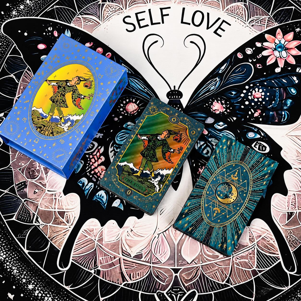 Tarot Cove Blue Sun & Moon Shimmer Tarot Deck Waterproof Durable Rider-Waite Divination Cards Set for Beginners & Experienced Readers