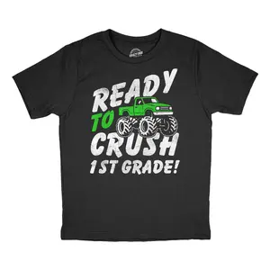 Youth Funny T Shirts Ready To Crush 1st Grade Sarcastic Monster Truck Graphic Novelty Tee For Kids Funny T Shirts Nerd Tops for Kid Funny Motivational Short Sleeve Novelty Tees for Kids Black -