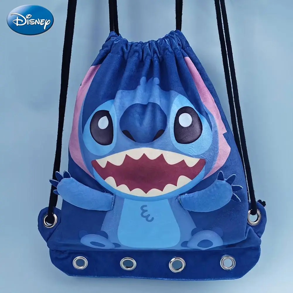 1PC Disney Officially Licensed Stitch Drawstring Backpack Large Capacity Double Shoulder Bag Durable Material Travel School Gym Bag Gift for Birthday and Holiday