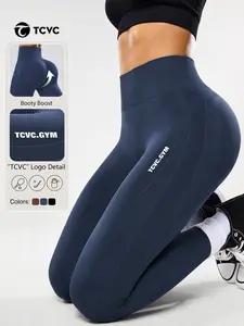 Women's High-Waisted Seamless Sporty Leggings, Tcvc.gym Print, Stretchy Fabric, Ideal for Yoga & Gym, Summer New Arrival, Gym Workout Leggings