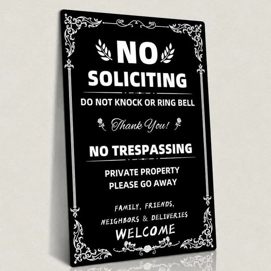 Aluminium No Soliciting Sign - Do Not Knock, Do Not Ring Bell, No Trespassing Private Property Sign for Front Door, Outdoors, Home Supplies Daily Use, 8x12 inch Decor Plaque