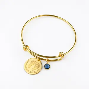 Actual Child's Footprint or Handprint Bangle Bracelet with Birthstone Charm, Personalized Name & Date Gift, Baby Shower, Mother's Day Gift for New Mom