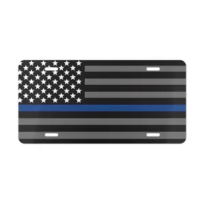 Thin Blue Line Flag Law Enforcement Support Decorative License Plate Custom Front Car Tag 6x12in, Glossy Finish Aluminum Plate for Cars, Trucks, Garage or Wall Display