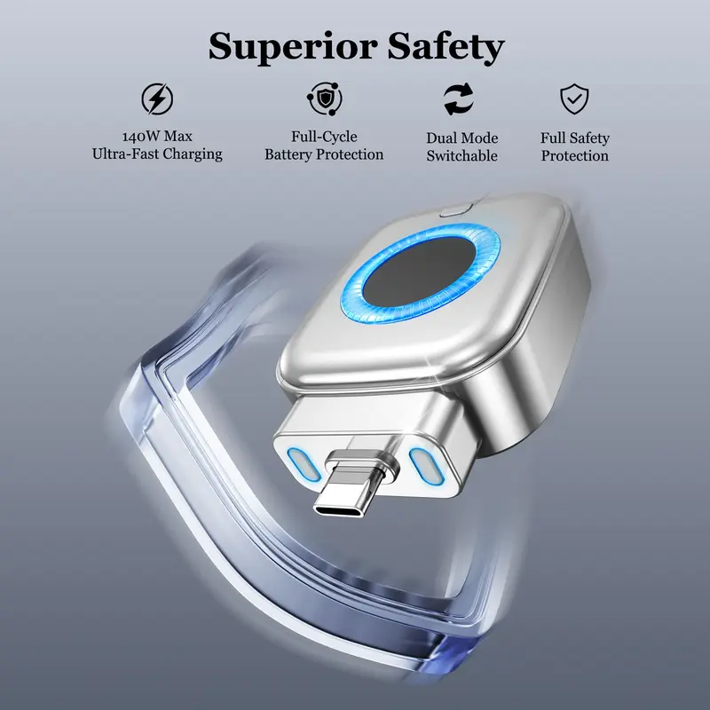 140W Type-C Physical-Disconnect Battery Power Bank - Chargeable Mobile Protection Device with Auto-Eject, Smart Auto-Stop, Anti-Overcharge Tech, Green Light, High Compatibility for Safe Overnight Use (Includes Screenless Bluetooth Earbuds, Hair Curlers)