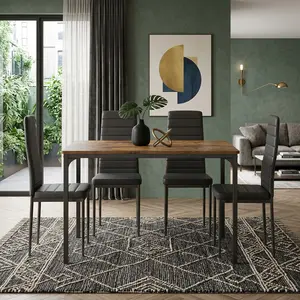 Modern Wood Dining Table Set, 4/6 Seater Dining Room Table with High Back PU Leather Chairs, Sturdy Household Dining Furniture for Home Living Room Kitchen Daily Use