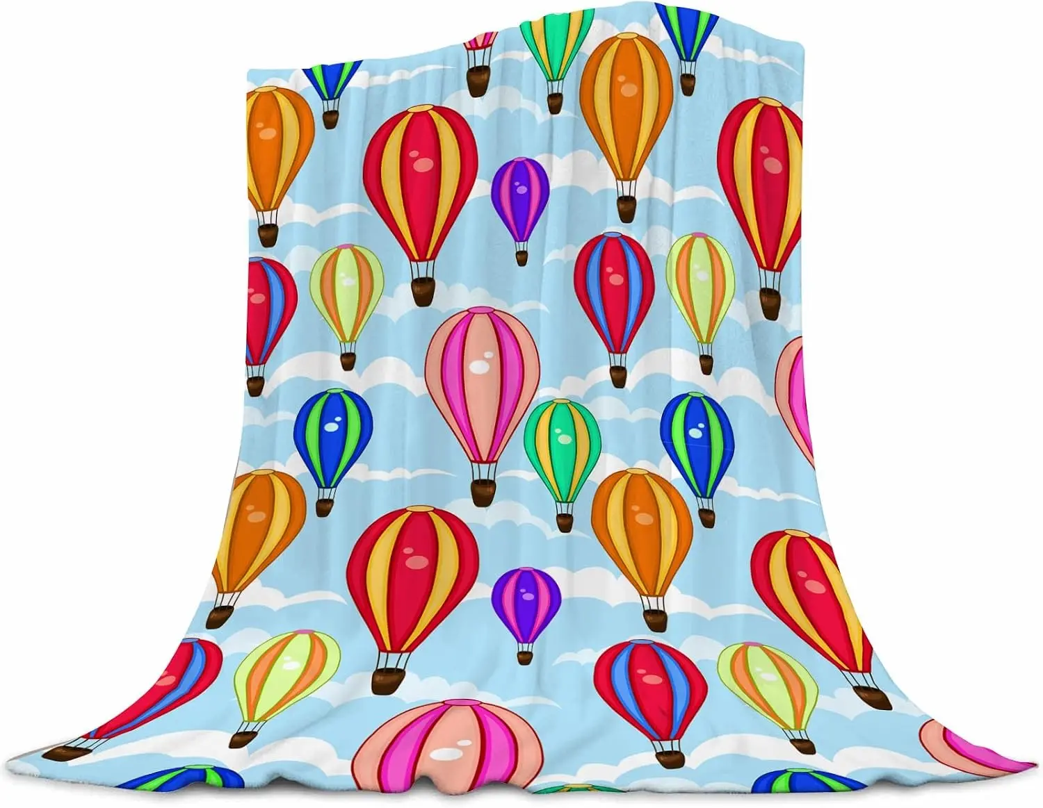 Cartoon Hot Air Balloon Blanket  Ultra Soft Flannel Throw for Adults & Kids - Playful Cloud & Balloon Print - Lightweight Plush Blanket for Bed, Sofa & Home Decorations Christmas Flannel Blanket cozy