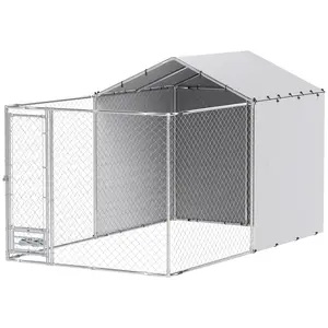 Galvanized Chain Link Outdoor Dog Kennel, Large 13.1' x 7.5' x 7.5' with Waterproof & UV-Resistant Cover, for Medium & Large Dogs