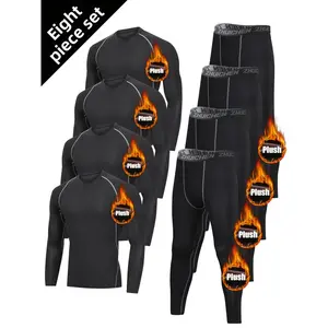 Velvet Sportswear Set 8pcs Warm Underwear Base Set Men'S Running Gym Clothes Autumn and Winter Warm Velvet Tight-Fitting Equipment Morning Run Night Run Training Autumn and Winter Sports Suit cotton  leggins  for  women