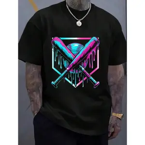 180g100% Cotton Baseball Drip For Boys Ice Cream Drip Youth Boys Baseball T-Shirt Women's Men's Graphic Tee Black Summer Crew Neck T-Shirt