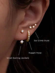 3Pcs Trendy Hypoallergenic Stud Hoop Cartilage Earrings Set for Women, 3 Stacked Holes Cute Studs Huggie Earring Dainty Silver Gold Jewelry for Sensitive Ears Non Tarnish Stainless Steel