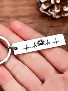 Stainless Steel Pet Lovers Keychain - Heartbeat and Paw Print Design, Christmas Thanksgiving Easter Durable Dog and Cat Owner Gifts, Unisex Holiday Giveaways | Fun Patterns | Glossy Surfaces, Cat Fans Gifts