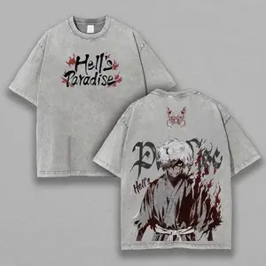 Hells Paradise Jigokuraku Washed T-Shirt Gabimaru Ninja Anime Graphic Tee Heavyweight Cotton Vintage Retro Streetwear Oversized Gaming Shirt Gift K08