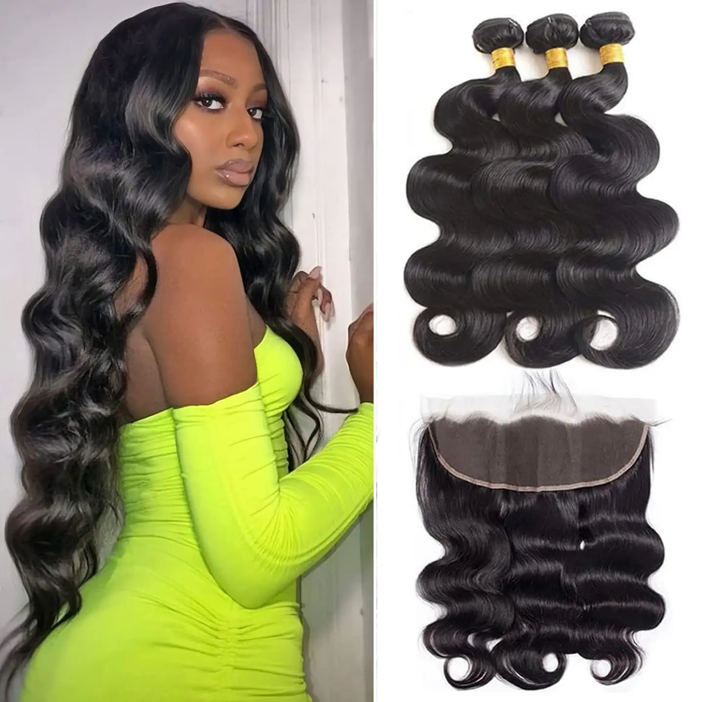 24K Extensions Body Wave Human Hair Bundles With 13x4 HD Lace Frontal Or 13x6 HD Lace Frontal With Extensions Brazilian Weavings 3 Bundles With Frontal for Women