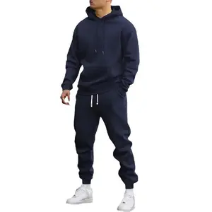 Men’s polyester hooded sweatshirt and joggers set — solid-color sports tracksuit with a regular fit, knit fabric, and pockets for spring and fall; casual activewear for men, perfect for sports and loungewear; menswear training wear with sleeves.