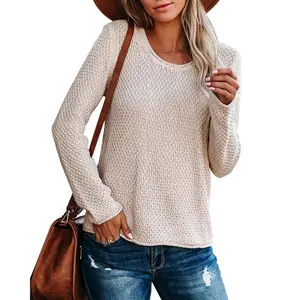 Women's Crew Neck Pullover Sweater Solid Color Casual Warm Lightweight Knit Sweaters
