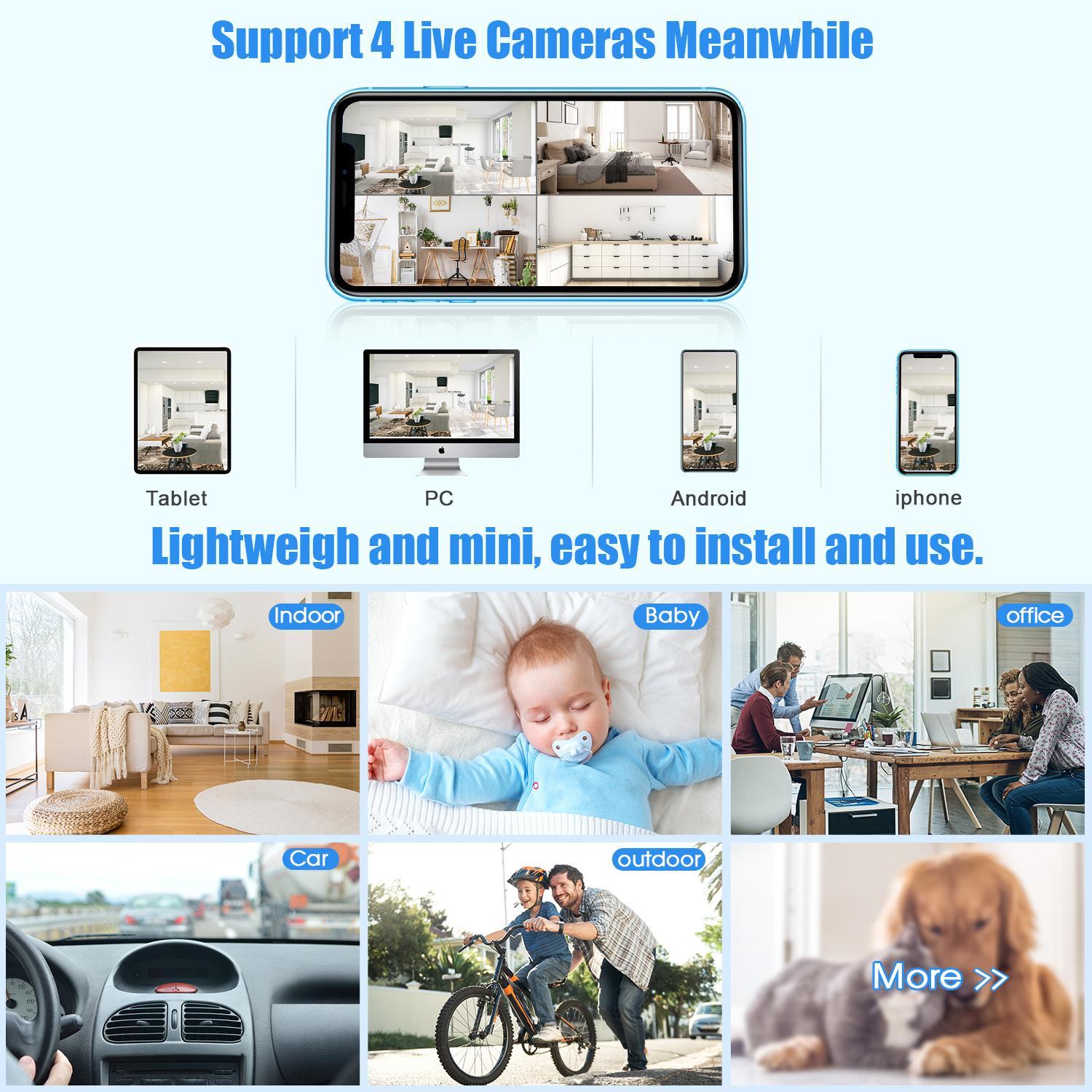 R89 4K Mini Spy Camera WiFi Hidden Wireless Nanny Cam Small Indoor Home Security Secret Cameras Tiny Micro Surveillance Camera with Night Vision AI Human Detection PIR Long-Lasting Battery Life Infrared