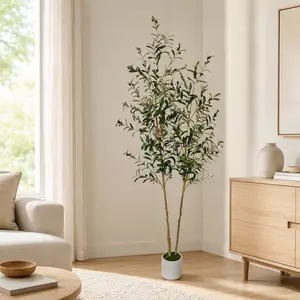 5/6/7FT Artificial Olive Tree, Realistic Double Trunk Faux Tree with Natural Leaf Spacing for Living Room Office Bedroom Home Decor plant indoor