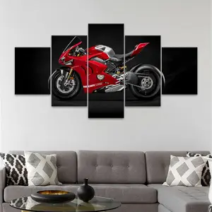 Motorcycle Pattern Canvas Painting, Unframed Art Print, 5 Counts/set Modern Wall Art Painting, Wall Art Decor for Home Living Room Bedroom Office, Ornaments