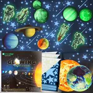 Glow in the dark shooting stars stickers, Luminous solar system wall stickers, Fluorescent sun & 8 planets stars spaceship astronauts ceiling stickers, Kids bedroom room decor, wall decals, wall murals