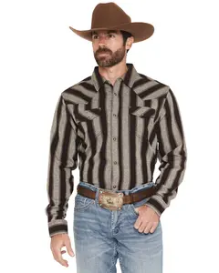 Cody James Men's Deluxe Dobby Stripe Print Long Sleeve Snap Flannel Shirt - Cjho23fl27-Crm