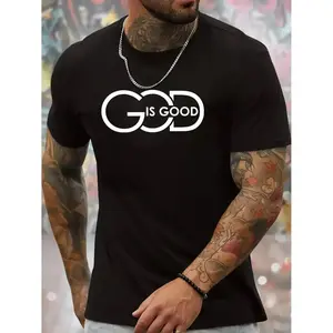 100%25 Cotton Golf Gift T-Shirt For Men and Women Everyday Comfort] Men's "God Is Good" Print T-Shirt, 100%25 Cotton Crew Neck Short Sleeve Tee, Casual Knit Fabric Alphabet Pattern Top for All Seasons