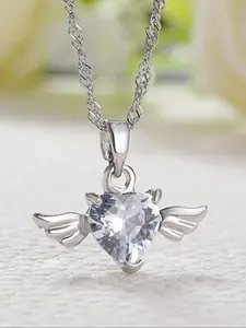 Elegant Angel Wings Heart Necklace with Synthetic Zircon, Chain Necklaces for Women, Stackable Charm Necklaces Jewelry Gift for Women, Daily Wear