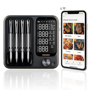 Wireless Meat Thermometer with 4 Probes, INKBIRD WiFi Meat Thermometer Digital Wireless for Rotisserie Grill Oven,Unlimited Range Dishwasher Waterproof Bluetooth Thermometer for iOS & Android