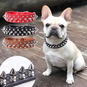 Collar=%2= Adjustable Leather Pet Dog-=%2= collar=%2= Neck Strap Supplies PU Leather Punk Rivet Spiked Dog-=%2= Collar=%2= Pet Collars For Small Dog-=%2= Cat=%2= pet accessory pet- chain collar