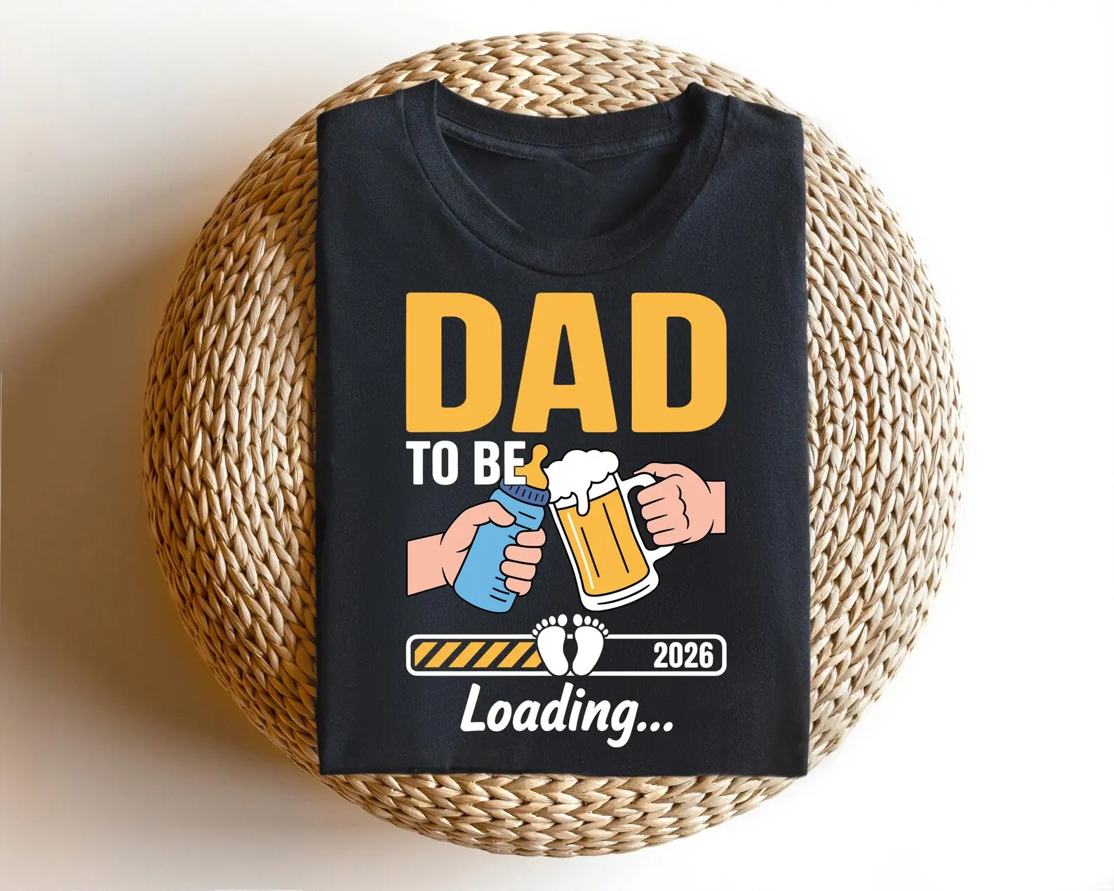 Dad To Be Loading 2026 Beer And Baby Bottle Graphic T-Shirt Funny Expecting Dad Pregnancy Announcement Casual Tee