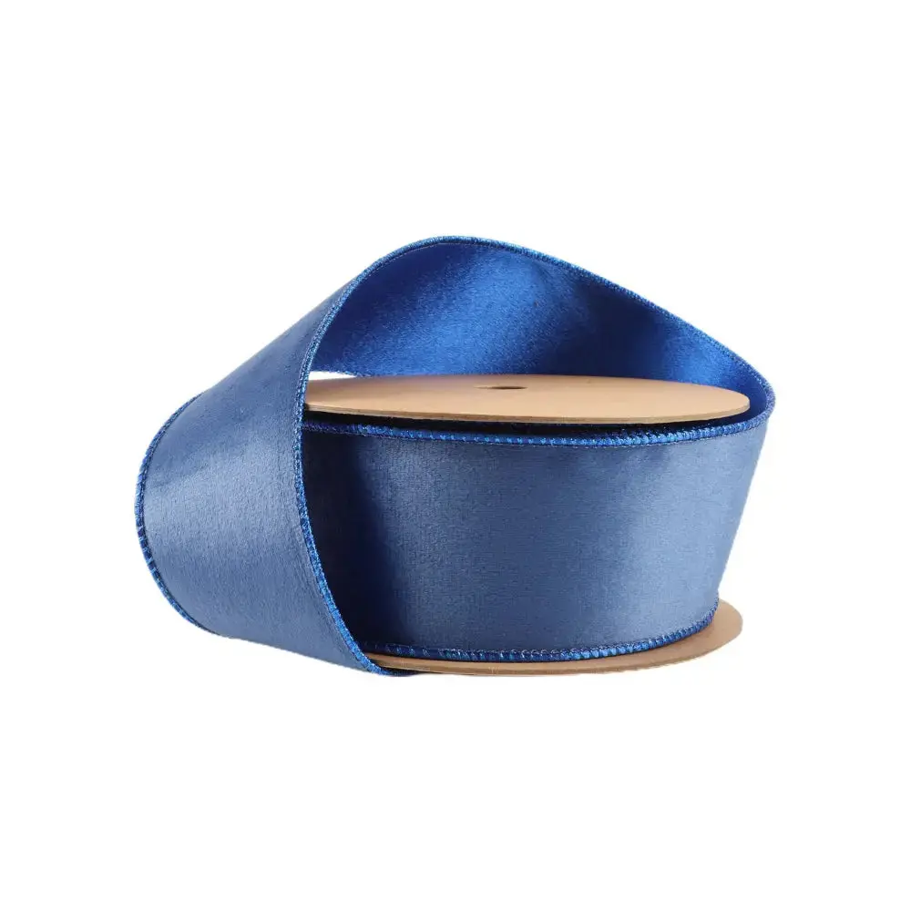2 1/2" Reversible Classic Velvet Wired Ribbon | Electric Blue/Shimmer Blue | 10 Yard Roll
