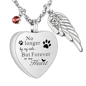 Stainless Steel Heart-shaped Wing Necklace Pet Memorial Necklace Perfume Pendant For Holding Bone Ash And Hair