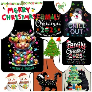 Christmas Highland Cattle Pattern Polyester Apron, 1 Count Funny Unisex Cooking Apron, Christmas Gift, Winter Apron for Women,Thanksgiving Gift,Nails Design Tool, Nail Tech,Highland Cow