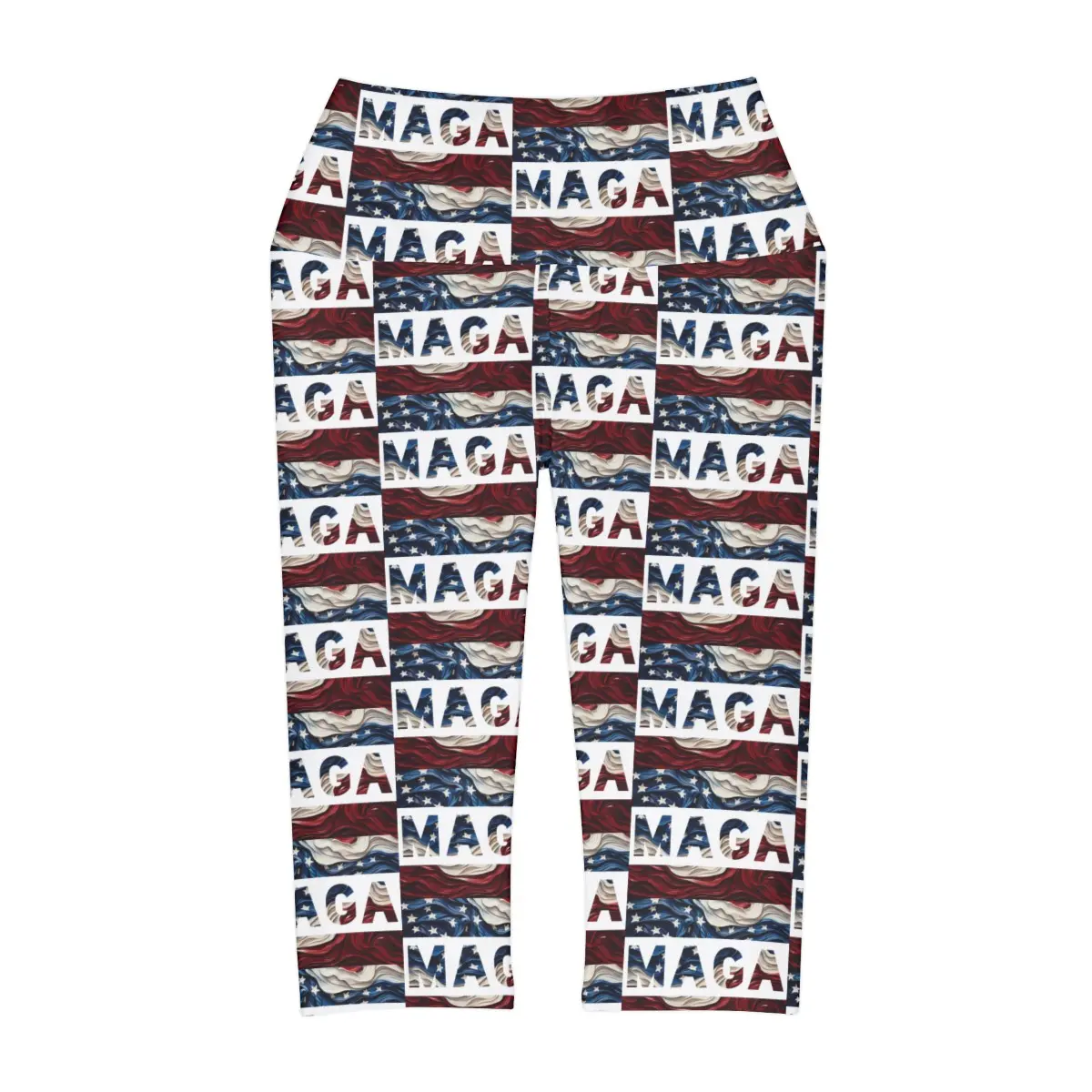 MAGA Trump Red white and blue yoga triangle gusset Women’s Capri Leggings