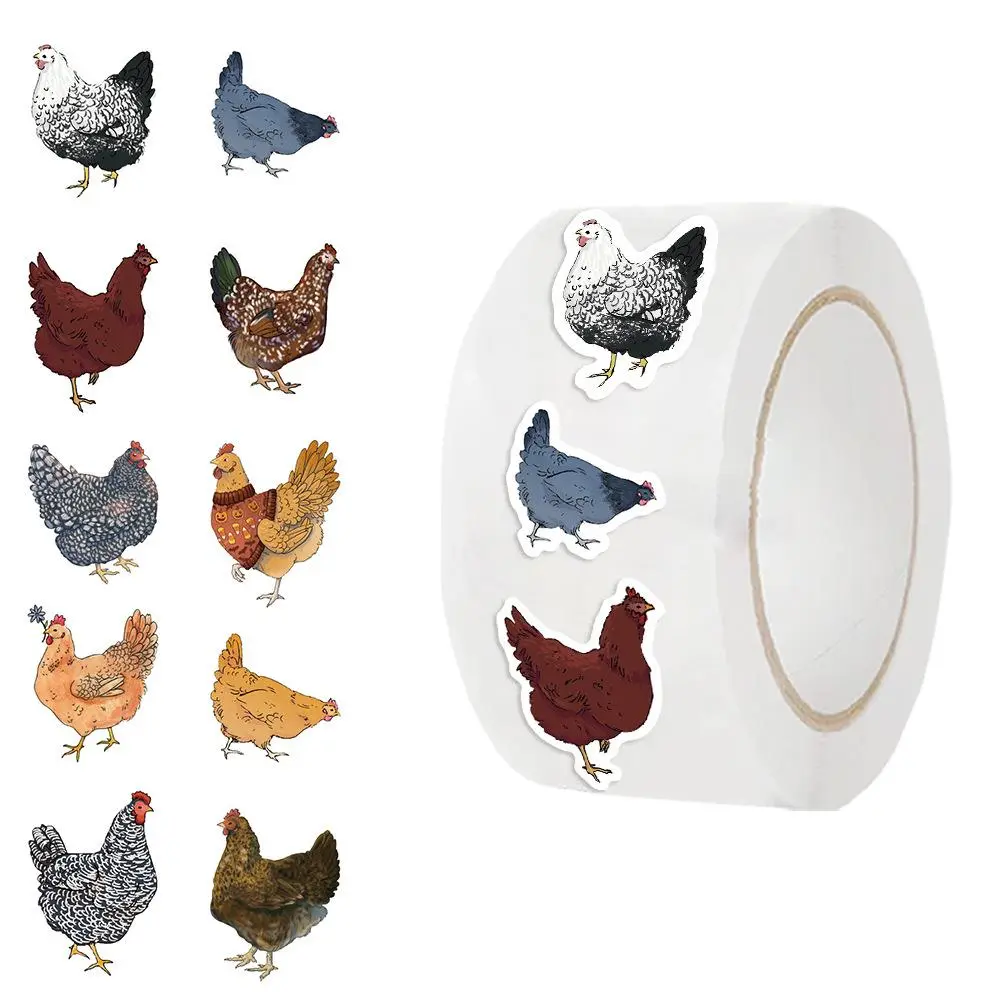 Chicken Pattern Sticker (500pcs/roll), Round Self Adhesive Decorative Sticker, Decorative Sticker for Water Bottle, Laptop, Phone Case, Ornaments, Self Adhesive Stickers
