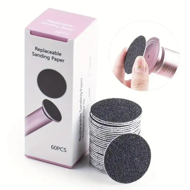Replacement Sandpaper Sheets, 60pcs/box Round Refillable Foot File Sandpaper for Electric Callus Remover, Pedicure Tool for Home