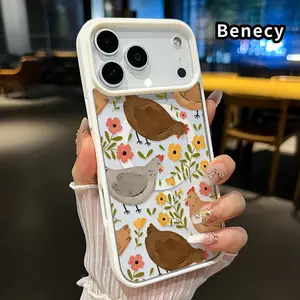 Magnetic Phone Case for iPhone 17 Pro Max 16 Plus 15 14 13 12 11 Air E Chicken Blooms Pattern Transparent Acrylic Back TPU Edges Drop-Proof Lightweight Cover