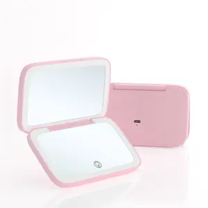 Travel Pocket Makeup Mirror, 1X/5X Magnification with LED Light, USB Rechargeable, Compact and Portable for Purse, 2-Sided, Folding Handheld Design, Small Lighted Mirror - Pink