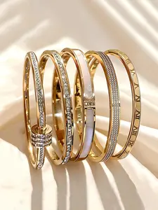 5-Piece 18k Stainless Steel Stackable Bracelets, Bracelet Set, Zirconia Inlay, Waterproof, Elegant Design, Mother's Day & Valentine's Gift