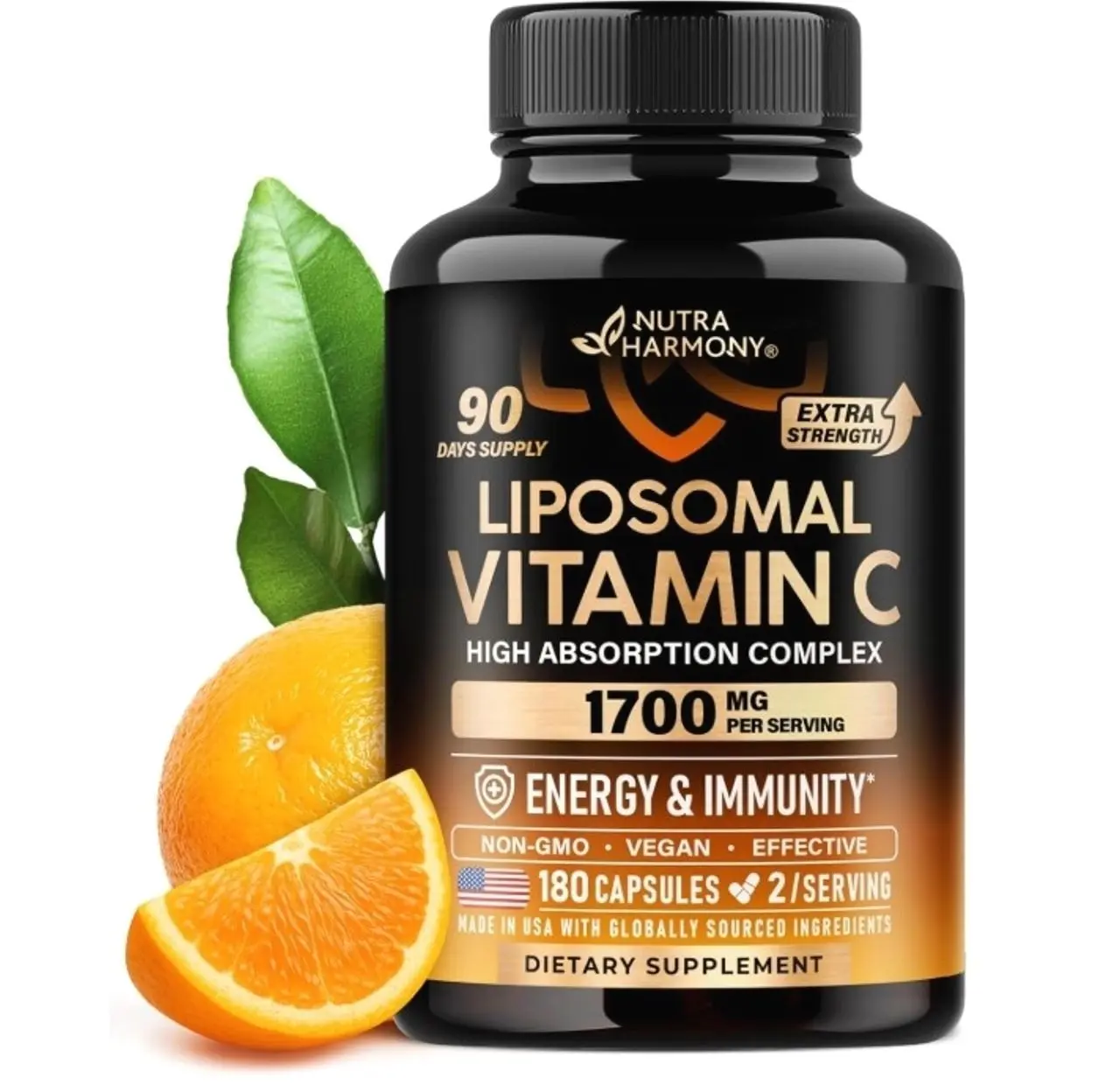 Liposomal Vitamin C 1700mg - High Absorption Vitamin C Supplement - 180Caps | Fat Soluble Complex - Antioxidant, Energy Boost & Immune Support for Men & Women - NON-GMO, SOY-Free & Gentle on Stomach